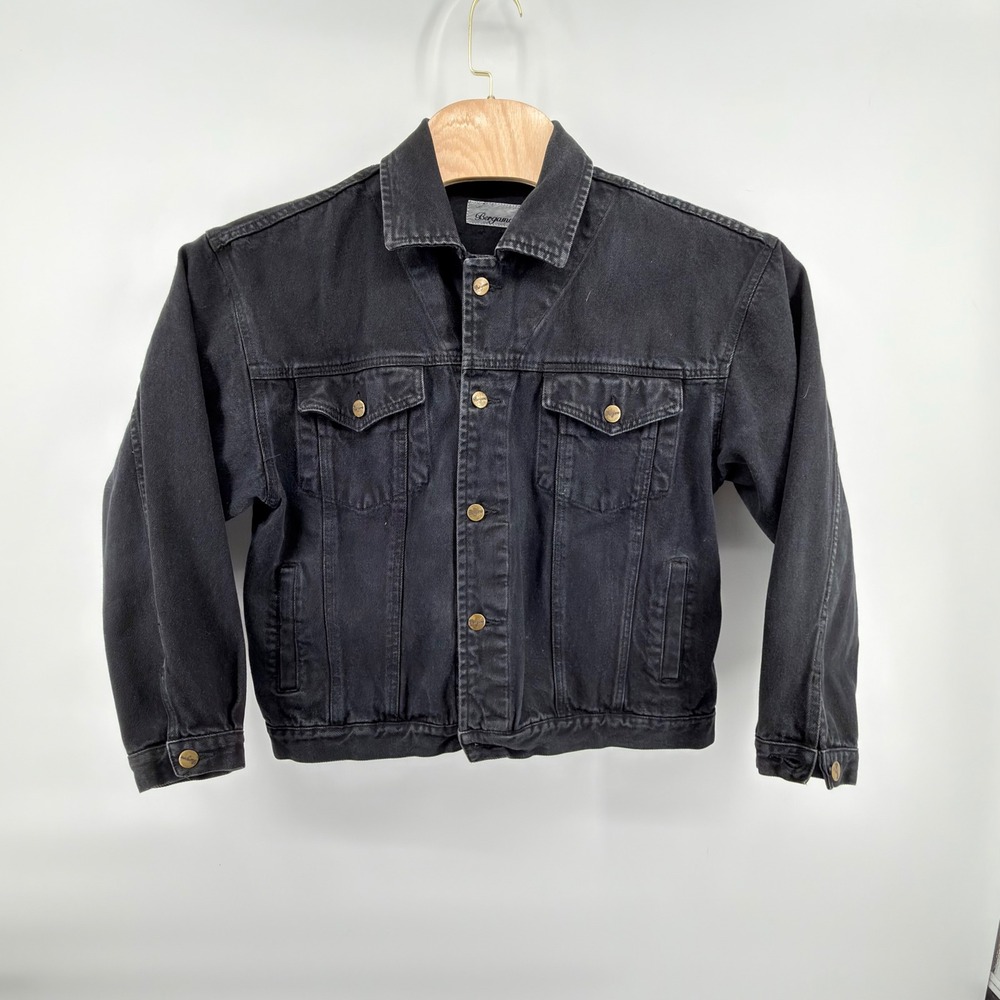 Bergamo Denim Jacket Womens L Black Vintage 90s Cotton Trucker Jacket